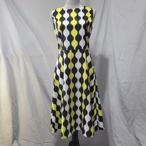 Op Art Black White Yellow Mod Retro Swing Dress NWOT